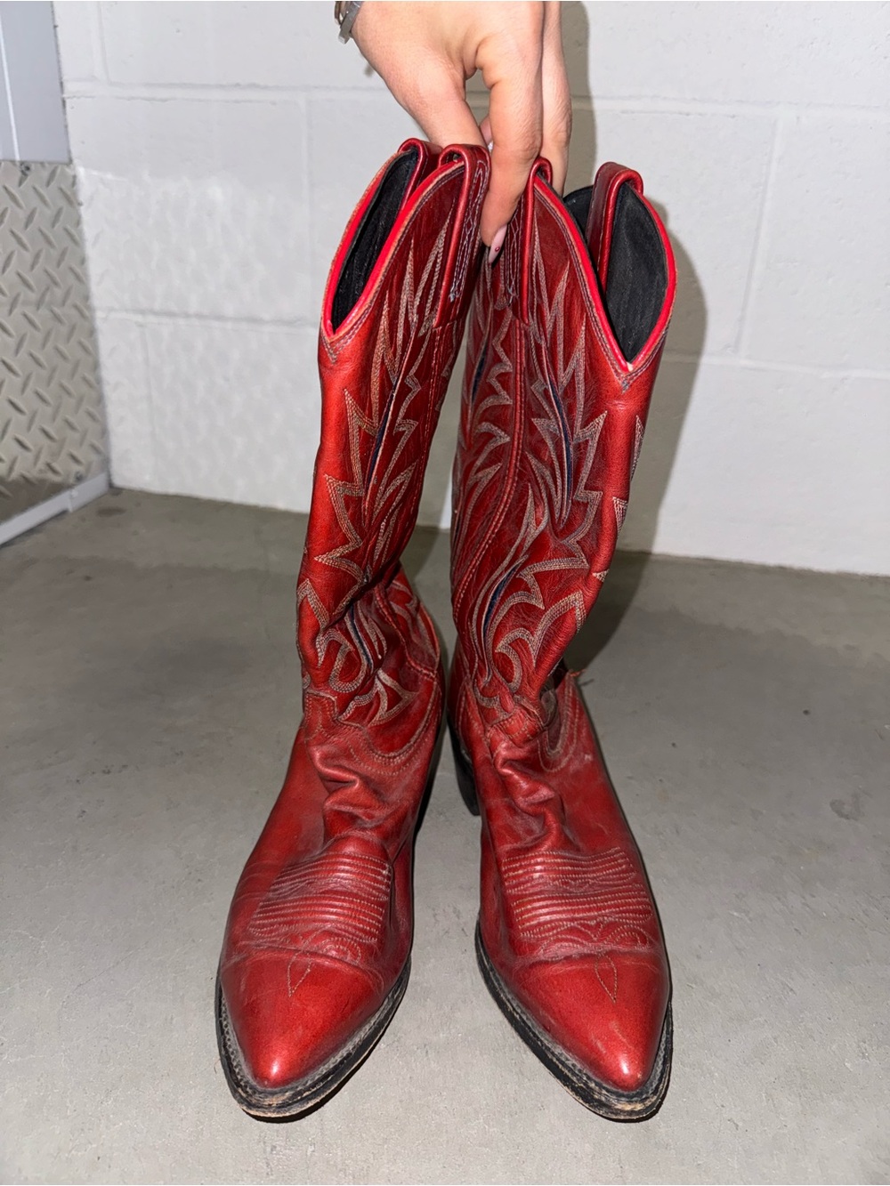 Dan Post Red Embroidered Leather Cowboy Boots | size 8 / 39